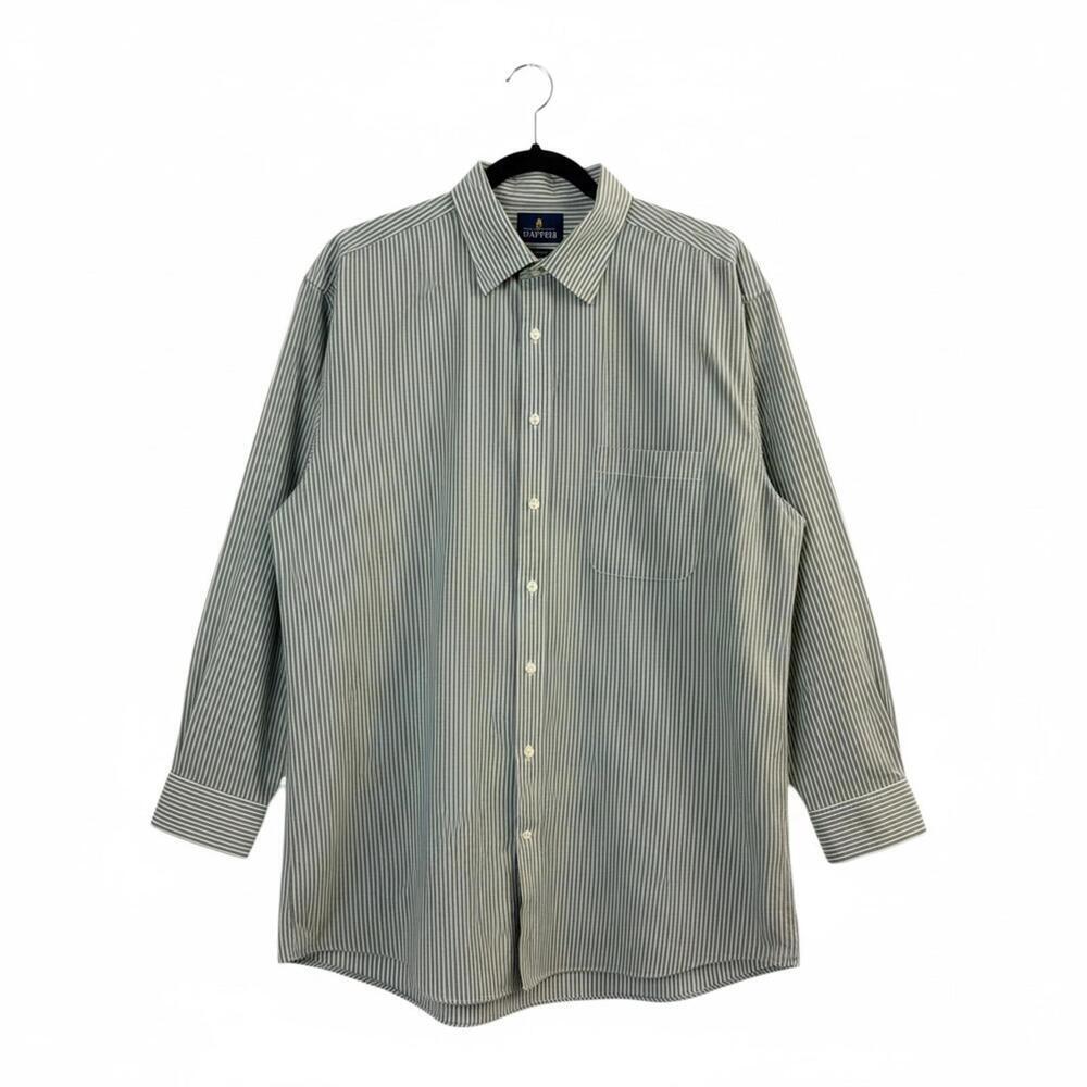 Stafford Green White Stripe Button Down Shirt Men 17.5 34/35 Regular Fit Travel